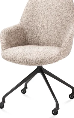 Mats, armstoel aluminium frame wielen rough off black - stof Luton - koper