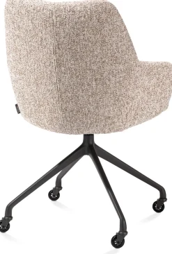 Mats, armstoel aluminium frame wielen rough off black - stof Luton - koper