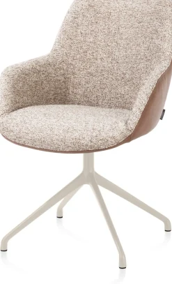 Mats, armstoel aluminium frame 4-poots - draaibaar creme - Pala cognac + Luton koper