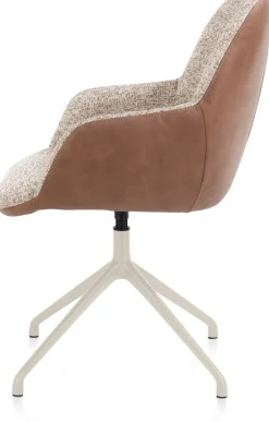 Mats, armstoel aluminium frame 4-poots - draaibaar creme - Pala cognac + Luton koper