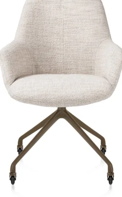 Mats, armstoel aluminium frame wielen steelbrown - stof Luton - Creme