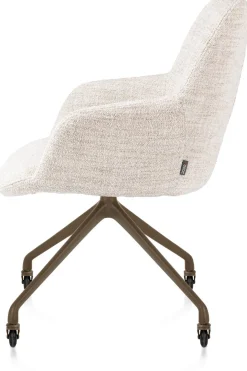 Mats, armstoel aluminium frame wielen steelbrown - stof Luton - Creme