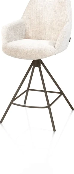 Mats, barstoel - metalen 4-pootjes - steelbrown - Luton - Creme