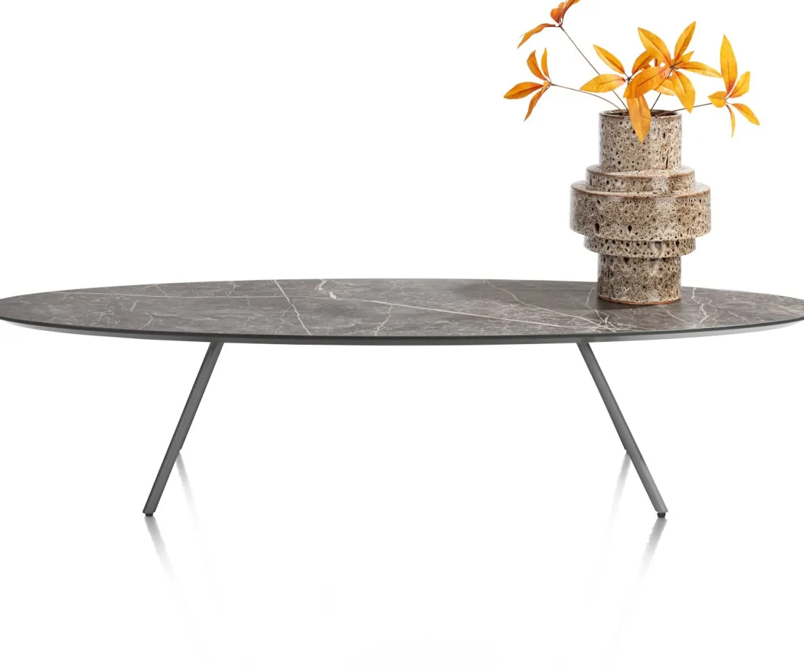 NIORA salontafel 150 x 50 cm - HPL marmer licht grijs - grafiet