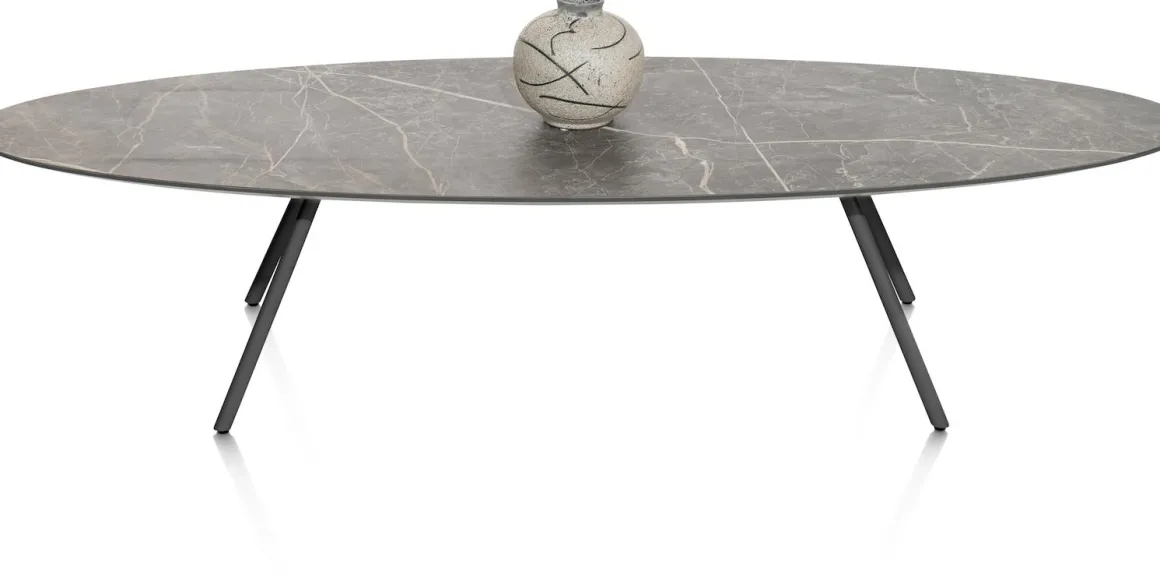 NIORA salontafel 150 x 50 cm - HPL marmer licht grijs - grafiet