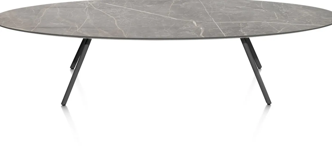 NIORA salontafel 150 x 50 cm - HPL marmer licht grijs - grafiet