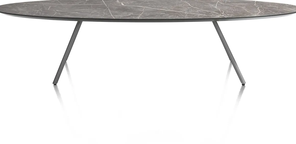 NIORA salontafel 150 x 50 cm - HPL marmer licht grijs - grafiet