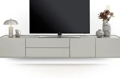 Noon, lowboard 240 cm - 3-deuren + 2-laden - bovenblad in HPL light grey