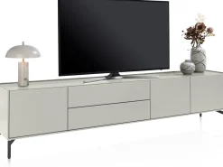 Noon, lowboard 240 cm - 3-deuren + 2-laden - geheel silk grey