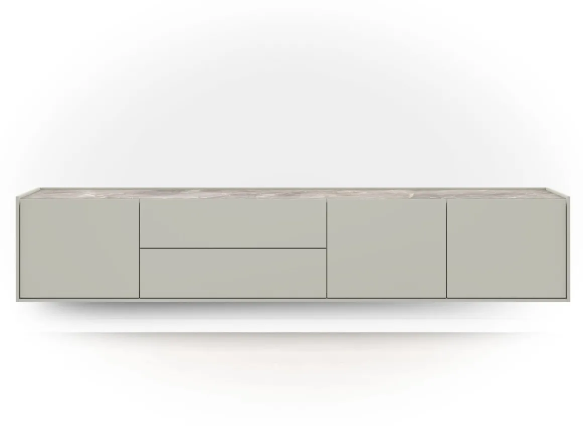 NOON lowboard 210 cm - 3-deuren + 2-laden - lichtgrijs