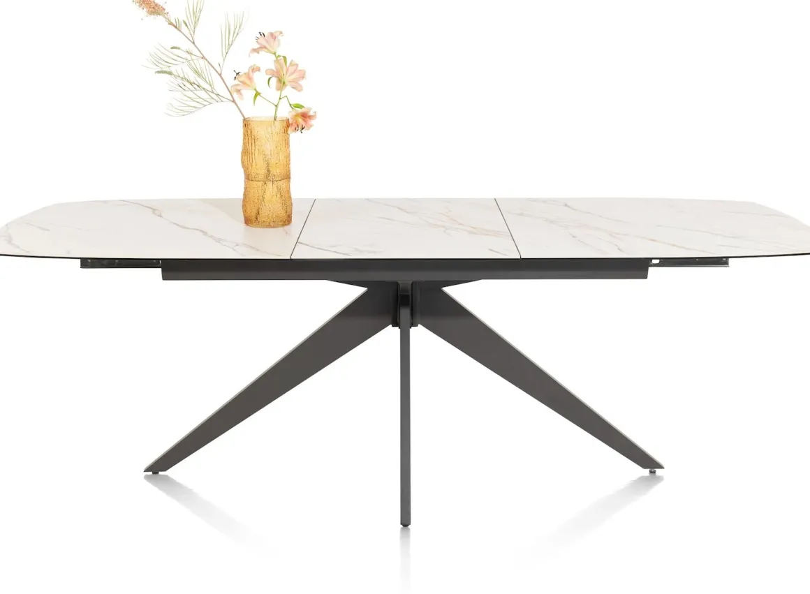 PADOVA uitschuiftafel 180 (+ 60) x 90 cm - keramiek op glas - wit