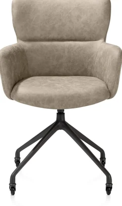 Sage, armstoel + wielen - alu frame in rough off black - stof Oregon - beige