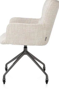 Sage, armstoel + wielen - alu frame in graphiet - stof Luton - Creme