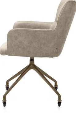 Sage, armstoel + wielen - alu frame in steelbrown - stof Oregon - beige