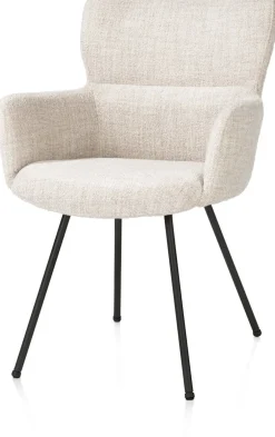 Sage, armstoel 4-pootjes rough off black - stof Luton - Creme