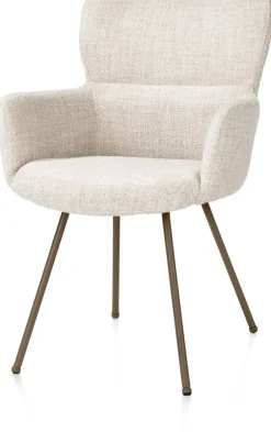 Sage, armstoel 4-pootjes steelbrown - stof Luton - Creme