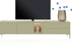 Trentino, Lowboard 240 cm. - 2-deuren + 2-laden + 1-niche - mdf gelakt - Olijf