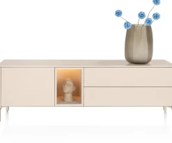 Trentino, Lowboard 180 cm. - 1-deur + 2-laden + 1-niche - mdf gelakt - Creme