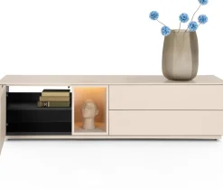 Trentino, Lowboard 180 cm. - 1-deur + 2-laden + 1-niche - mdf gelakt - Creme