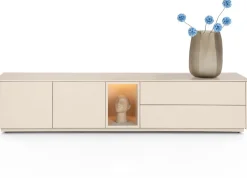 Trentino, Lowboard 210 cm. - 2-deuren + 2-laden + 1-niche - mdf gelakt - Creme