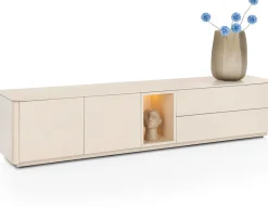 Trentino, Lowboard 210 cm. - 2-deuren + 2-laden + 1-niche - mdf gelakt - Creme