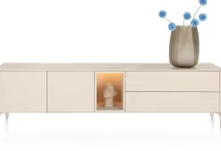 Trentino, Lowboard 210 cm. - 2-deuren + 2-laden + 1-niche - mdf gelakt - Creme