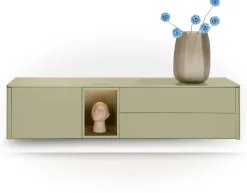 Trentino, Lowboard 180 cm. - 1-deur + 2-laden + 1-niche - mdf gelakt - Olijf