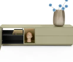 Trentino, Lowboard 180 cm. - 1-deur + 2-laden + 1-niche - mdf gelakt - Olijf