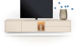 Trentino, Lowboard 240 cm. - 2-deuren + 2-laden + 1-niche - mdf gelakt - Creme