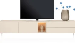 Trentino, Lowboard 270 cm. - 2-deuren + 2-laden + 1-niche - mdf gelakt - Creme