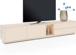 Trentino, Lowboard 270 cm. - 2-deuren + 2-laden + 1-niche - mdf gelakt - Creme
