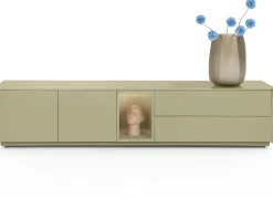 Trentino, Lowboard 210 cm. - 2-deuren + 2-laden + 1-niche - mdf gelakt - Olijf