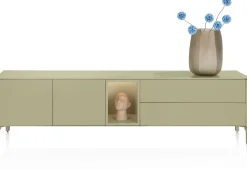 Trentino, Lowboard 210 cm. - 2-deuren + 2-laden + 1-niche - mdf gelakt - Olijf