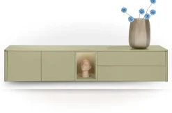 Trentino, Lowboard 210 cm. - 2-deuren + 2-laden + 1-niche - mdf gelakt - Olijf