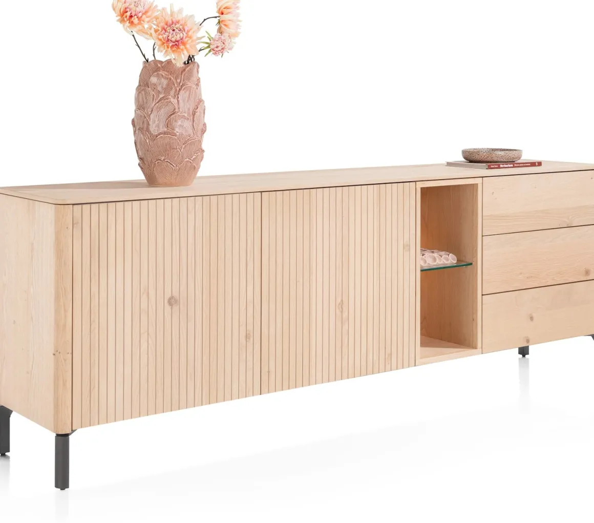 Trenton, Dressoir 210 cm. - 2-deuren + 3-laden + 2-niches - natural