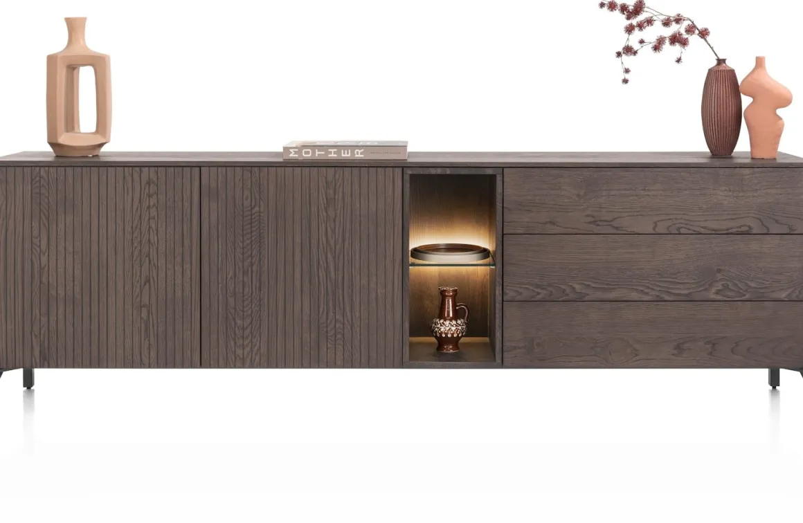 Trenton, Dressoir 240 cm. - 2-deuren + 3-laden + 2-niches - Clay