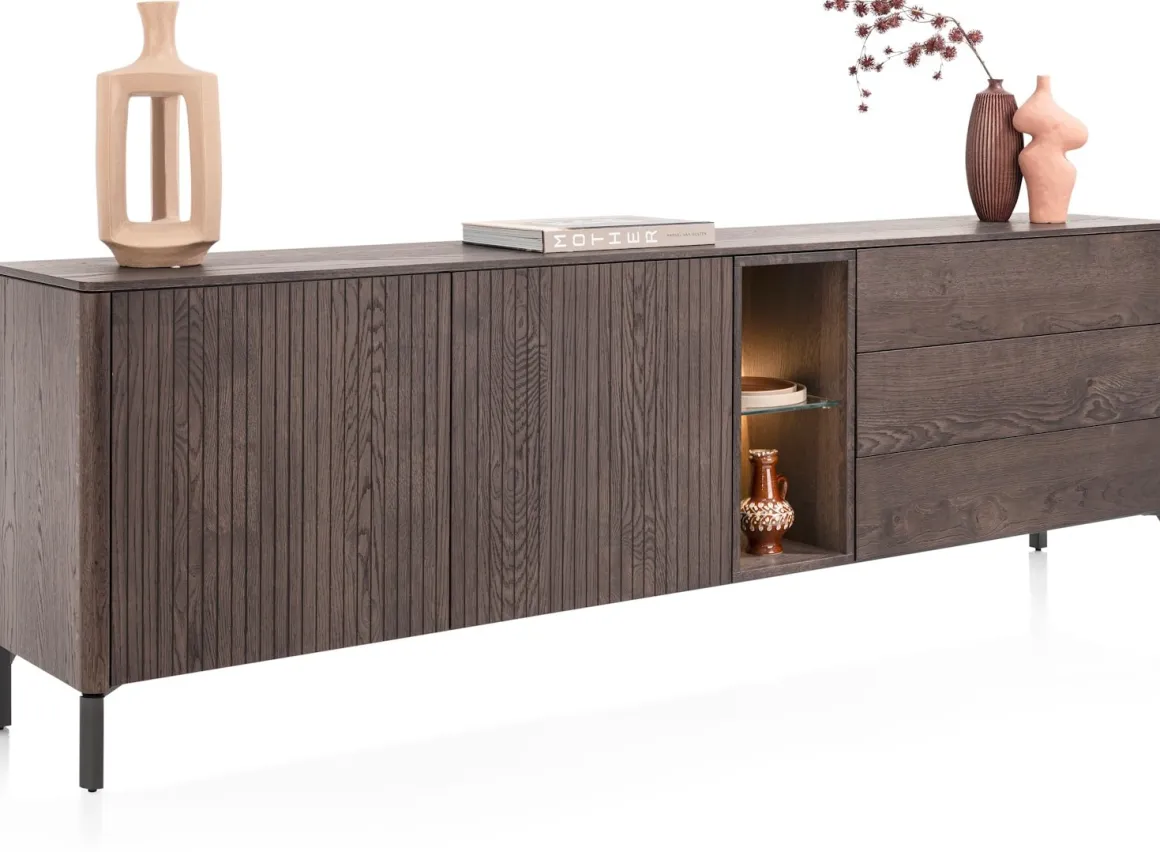 Trenton, Dressoir 240 cm. - 2-deuren + 3-laden + 2-niches - Clay
